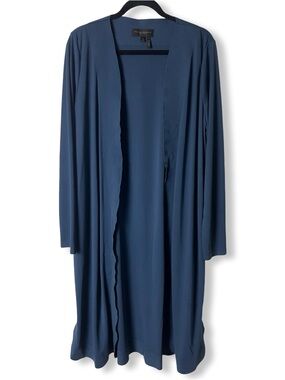 Donna Karan New York Womens Duster Cardigan Open Front Draped Teal Sz. XL
